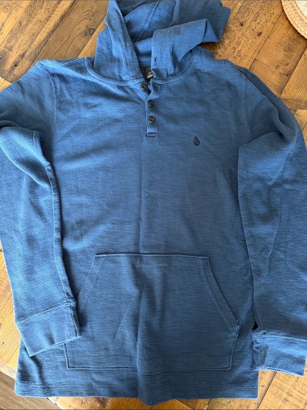 Volcom Blue Hooded Waffle-Knit Pullover